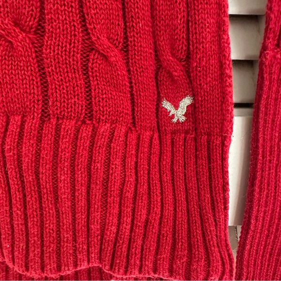 Y2K American Eagle Red Cable Knit Sweater Preppy Coquette Medium - Picture 3 of 9